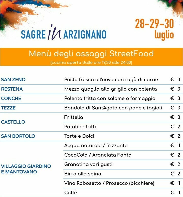 street food sagre Arzignano menu